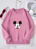 Fleece Printed Full Sleeves Sweatshirt for Women & Girls (Pink, S)