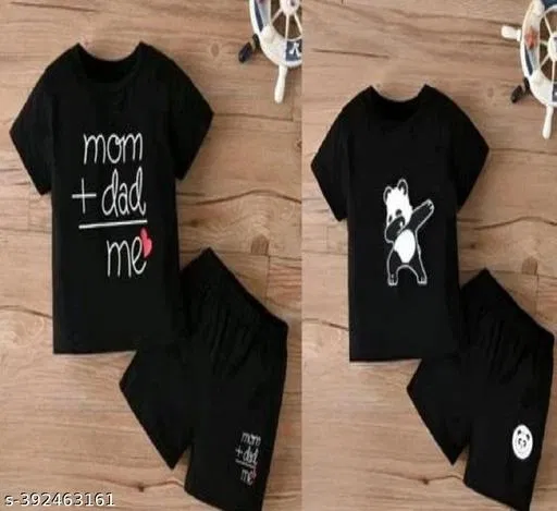 Cotton Blend Printed Clothing Set for Boys, Black, Pack Of 2 (18-24 Months)