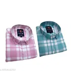 Cotton Blend Checked Shirt for Men, Pink & M-Green 