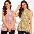 Rayon Printed Flared Top for Women (Pink & Gold, S) (Pack of 2)
