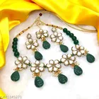Premium Quality Green Kundan Chokar Necklace Set, White