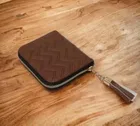 Compact Textured PU Leather Wallets for Women, Brown