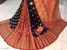 Litchi Silk Zari Woven Saree for Women, Navy Blue 