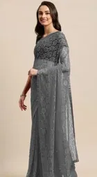 Net Solid Saree for Women 