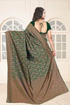 Jacquard Woven Design Saree for Women, Bottle Green 