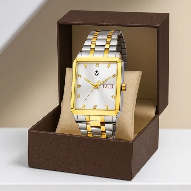 Metal Analog Watch for Men (Silver & Gold)
