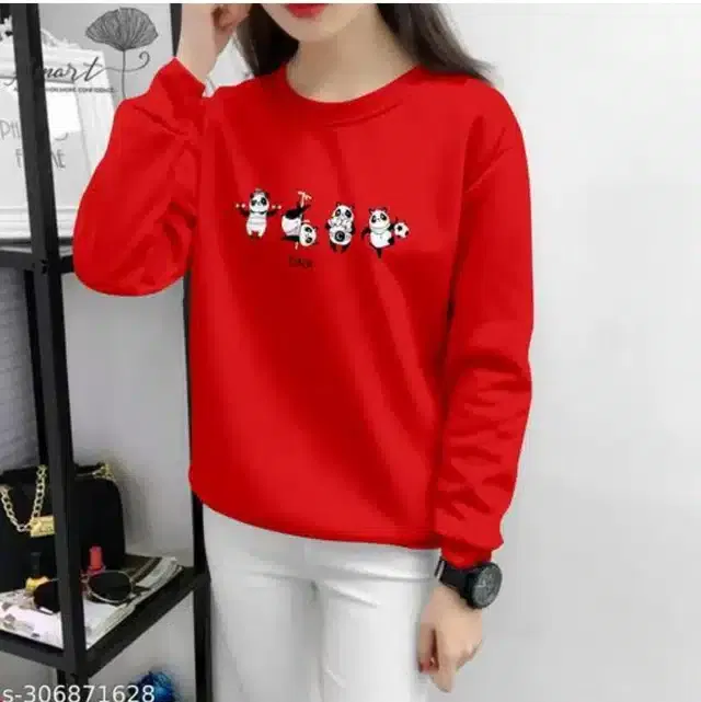 Cotton Blend Printed T-shirt for Women (Red, L)