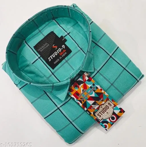 Cotton Blend Checkred Shirt for Men, Mint Green (M)