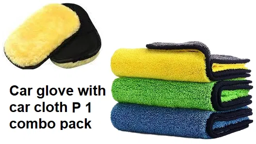 Combo of Microfiber Hand Gloves with Cleaning Cloth for Car (Multicolor, Set of 2)