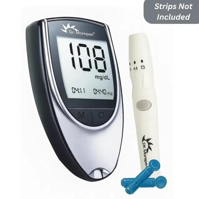 Dr. Morepen Blood Sugar Glucose Checking Machine With 10 Lancets Glucometer [Without Strips, Grey/Black]