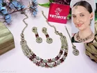 Elegant 2 Layer Mehandi Finish Golden Rainbow Diamond Partywear Necklace Set for Women 