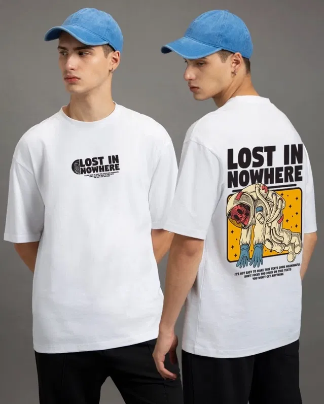 Round Neck Printed T-Shirt for Men (White, L)