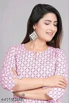 Cotton Printed Short Kurti for Women, Pink 