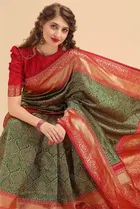 Litchi Silk Zari Woven Saree for Women, Green 