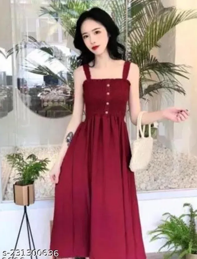 Poly Crepe Dress for Women (Maroon, M)