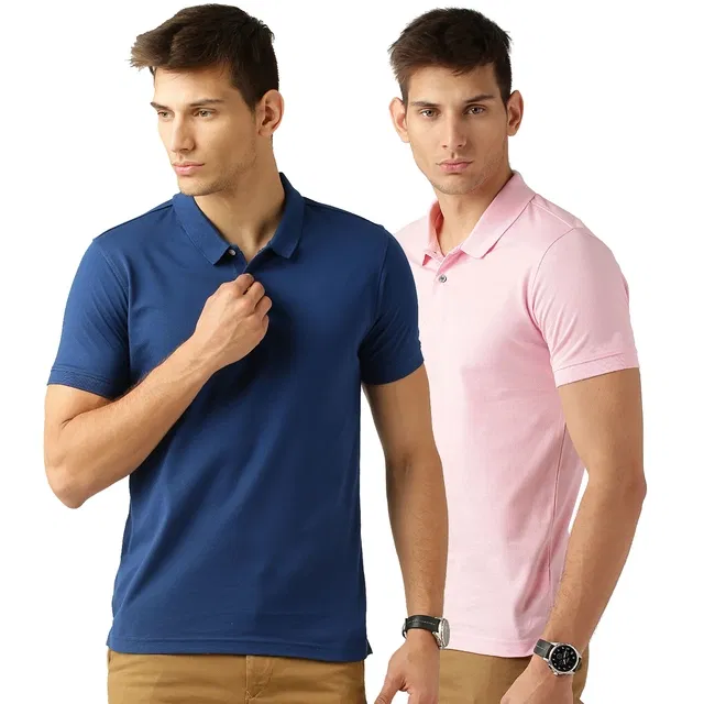 Polo Cotton Blend T-shirts for Men, Pack of 2 (Multicolor, M)