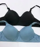 Cotton Blend Padded Solid Bras for Women, Blue & Black, Pack of 2 