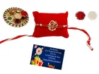 Metal Rakhi with 4.5 Inch Plate & Greeting card, Roli 