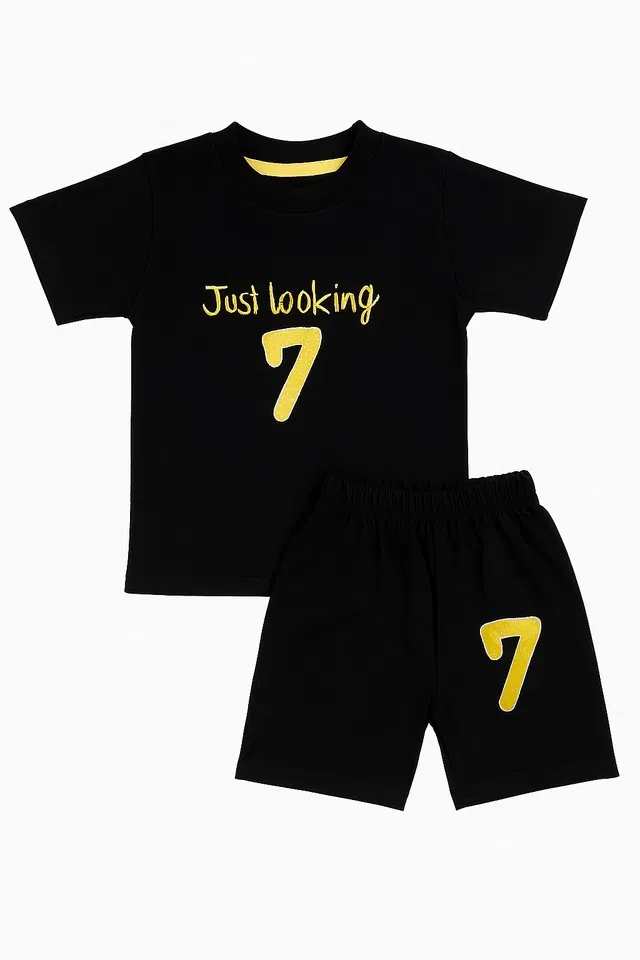Cotton Blend Printed Clothing Set for Boys (Black, 12-24 Months)