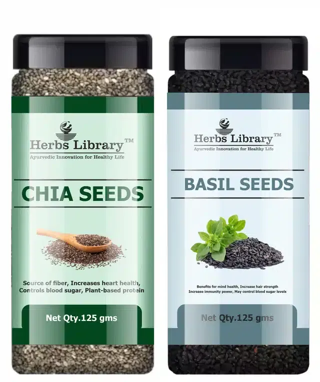 Herbs Library Chia and Basil Seeds (Pack of 2, 125 g)