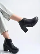 Shoetopia Synthetic Heeled Boots Black 