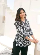 Cotton Printed Short Kurti for Women, White 