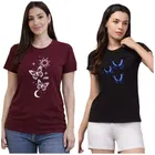 Cotton Blend T-shirt for Women, Black & Maroon, Pack of 2 