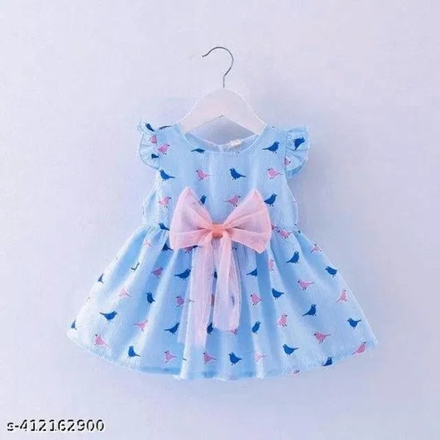 Cotton Frock for Girls (Sky Blue, 0-1 Years)