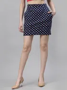 Pure Cotton Polka Print Skirt for Women (Navy Blue, 28)