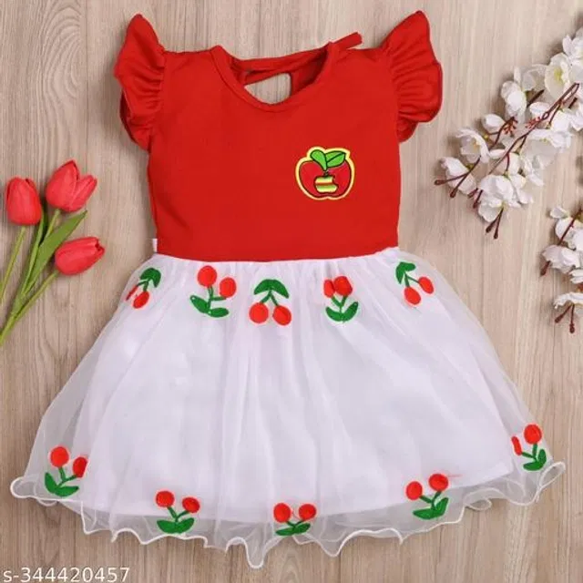 Net Frock for Girls (Red & White, 2-3 Years)
