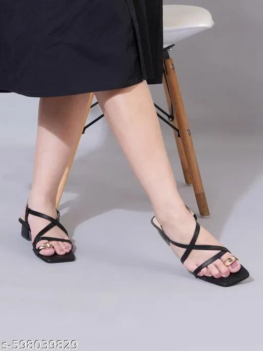 Shoetopia Black Solid Heel Sandals (IND-6)