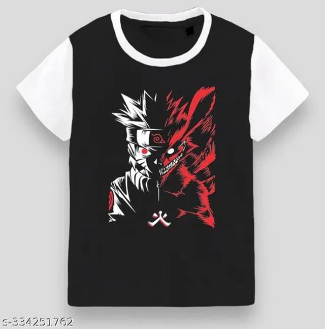 Round Neck T-Shirt for Boys & Girls (Black & White, 6-7 Years)