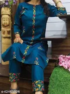 Cotton Embroidered Kurta with Pant for Women 