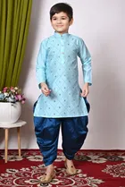 Dupion Silk Embellished Kurta with Dhoti for Boys, Blue 
