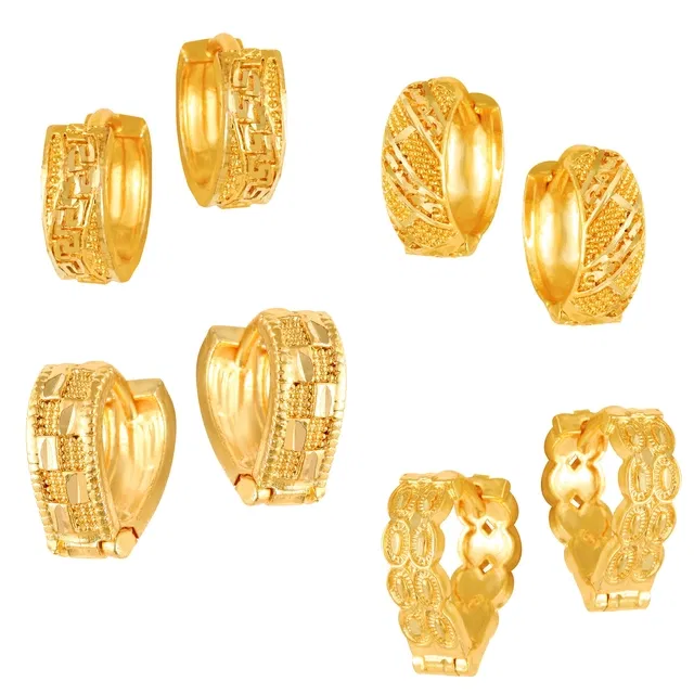 Gold Plated Designer Earrings Set for Women & Girls (Gold, Set of 4)