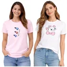 Cotton Blend T-shirt for Women, White & Pink, Pack of 2 