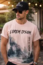 Chest Print Polyester T-Shirts for Men ,Pink 