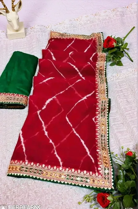 Georgette Printed Saree for Women (Red, 6.1 m)