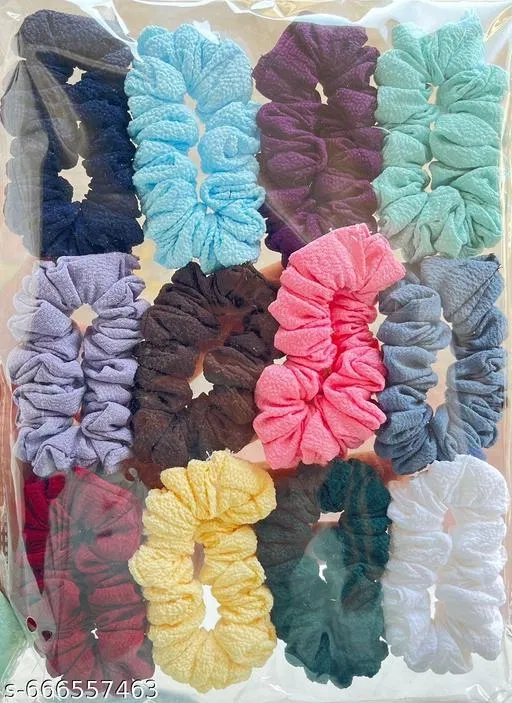 Fabric Hair Tie Elastic Large Hair Bands Set for Women / Girls (Multicolor, Pack of 12)