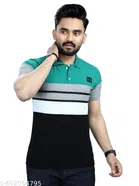 Striped Half Sleeves T-Shirt for Men (Teal, M)