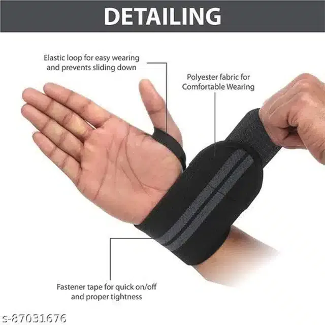 Wrist Support Bands (Black & Grey, Free Size) (Set of 1)