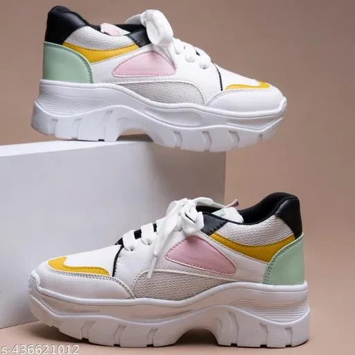 Colorblocked Synthetic Sneakers for Women (Multicolor, IND-4)