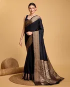 Silk Woven Design Saree for Women, Black 