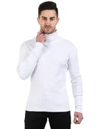 Cotton Blend Solid Hi-Neck Sweater for Men, White 