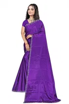 Crepe Solid Saree for Women, Purple 