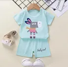 Hosiery Printed Clothing Set for Kids (Sky Blue, 0-3 Months)