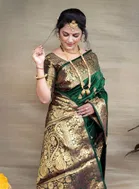 Silk Woven Design Saree for Women, Bottle Green 