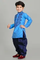 Dupion Silk Printed Kurta with Patiyala Set for Boys 