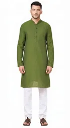 Solid Kurta with Pyjama Set for Men (Green & White, XXL)