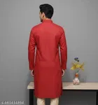Cotton Solid Kurta Set for Men, Red & White 